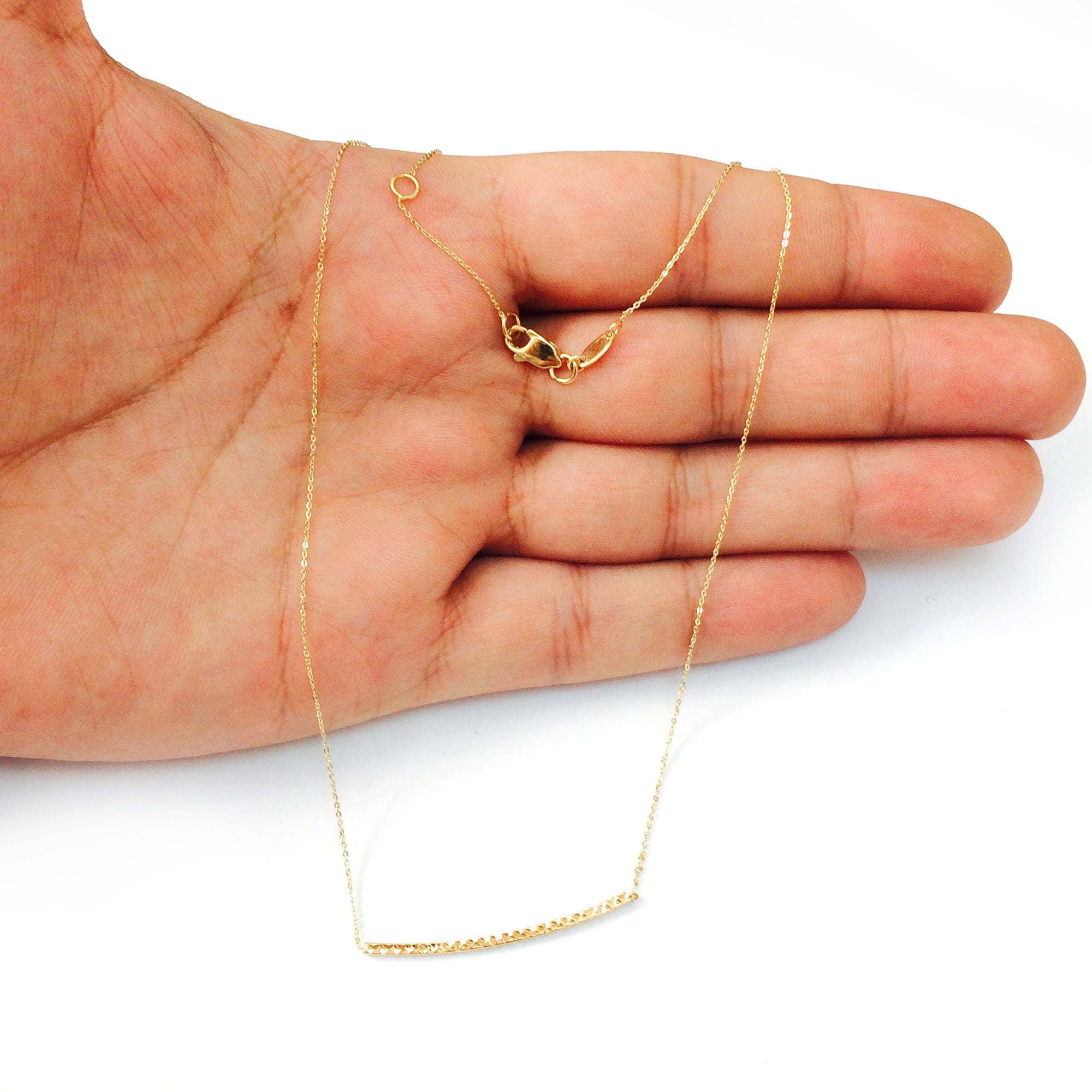 14K Yellow Gold Sideways Curved Bar Pendant Necklace, 17" - JewelryAffairs