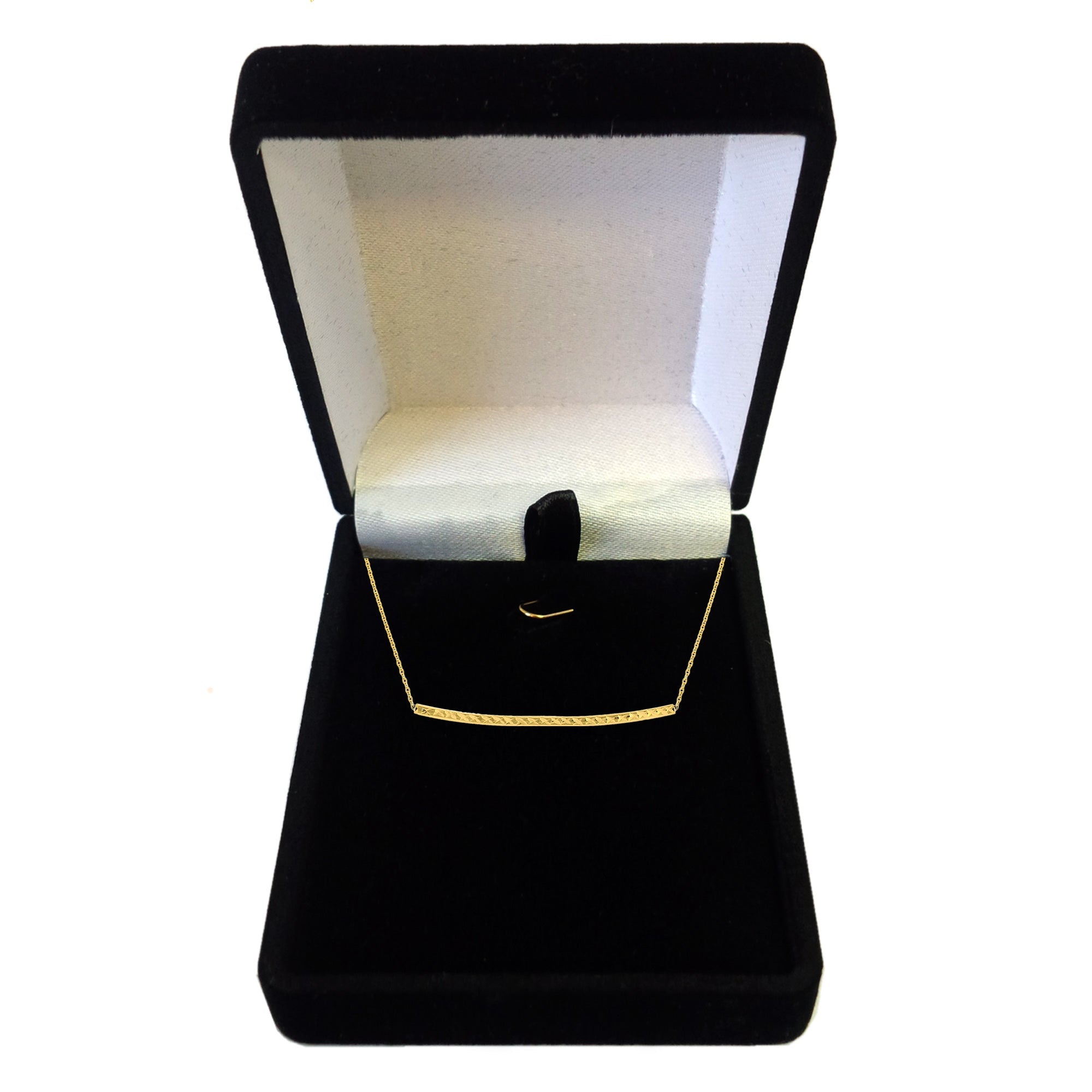 14K Yellow Gold Sideways Curved Bar Pendant Necklace, 17" - JewelryAffairs
