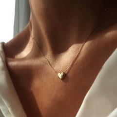 14k Yellow Gold Sliding Puffed Heart Pendant Necklace, 18"
