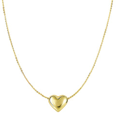 14k Yellow Gold Sliding Puffed Heart Pendant Necklace, 18"