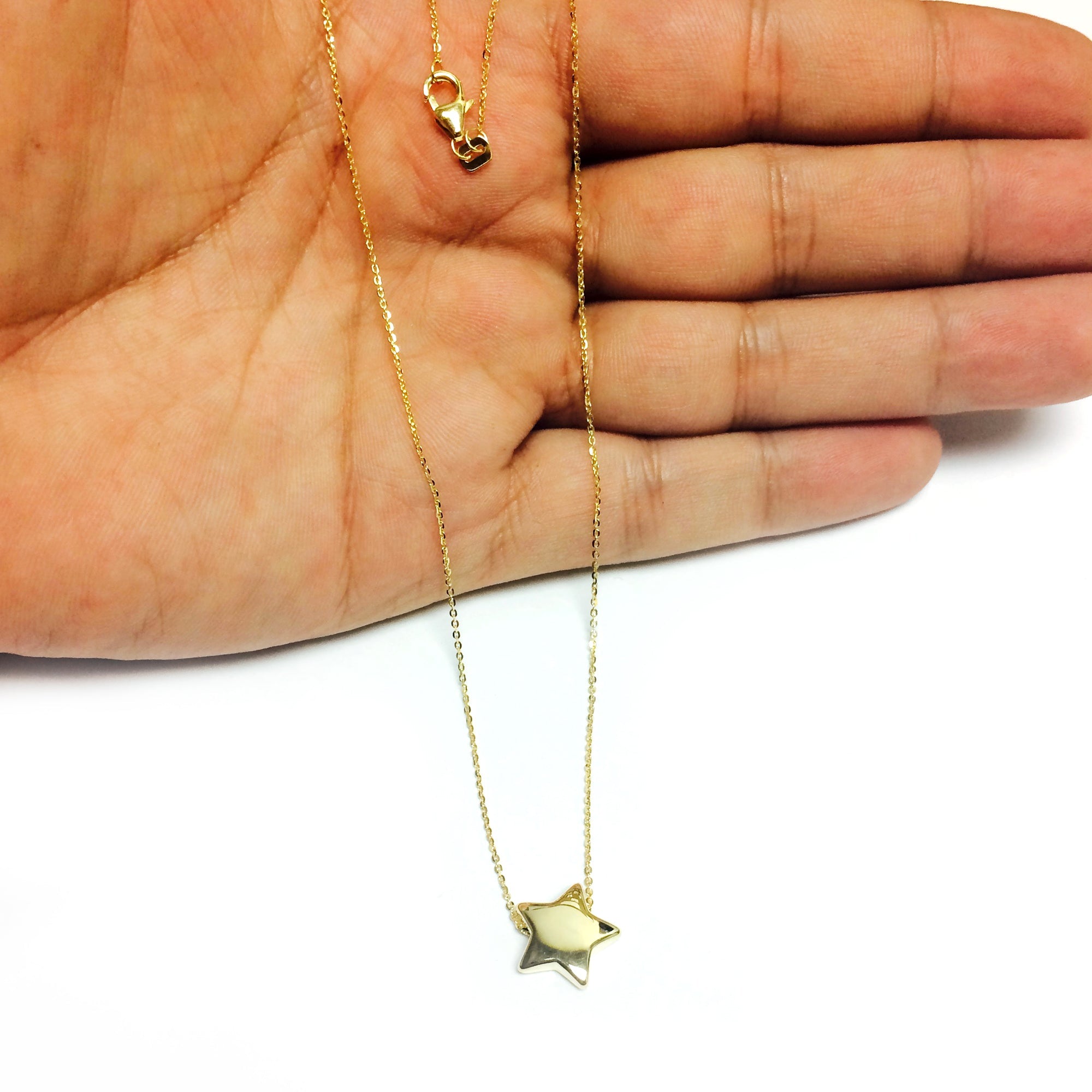 14k Yellow Gold Sliding Puffed Star Pendant Necklace, 18" - JewelryAffairs