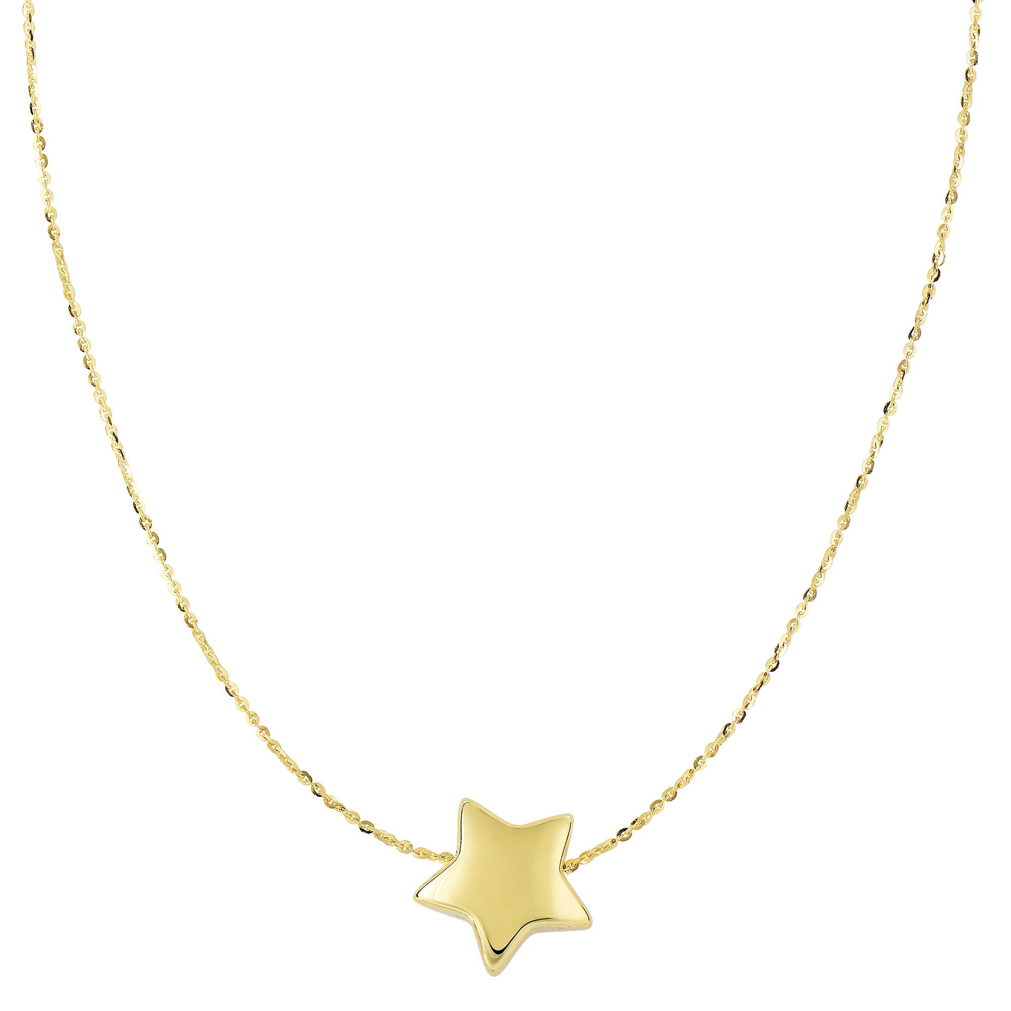 14k Yellow Gold Sliding Puffed Star Pendant Necklace, 18" - JewelryAffairs