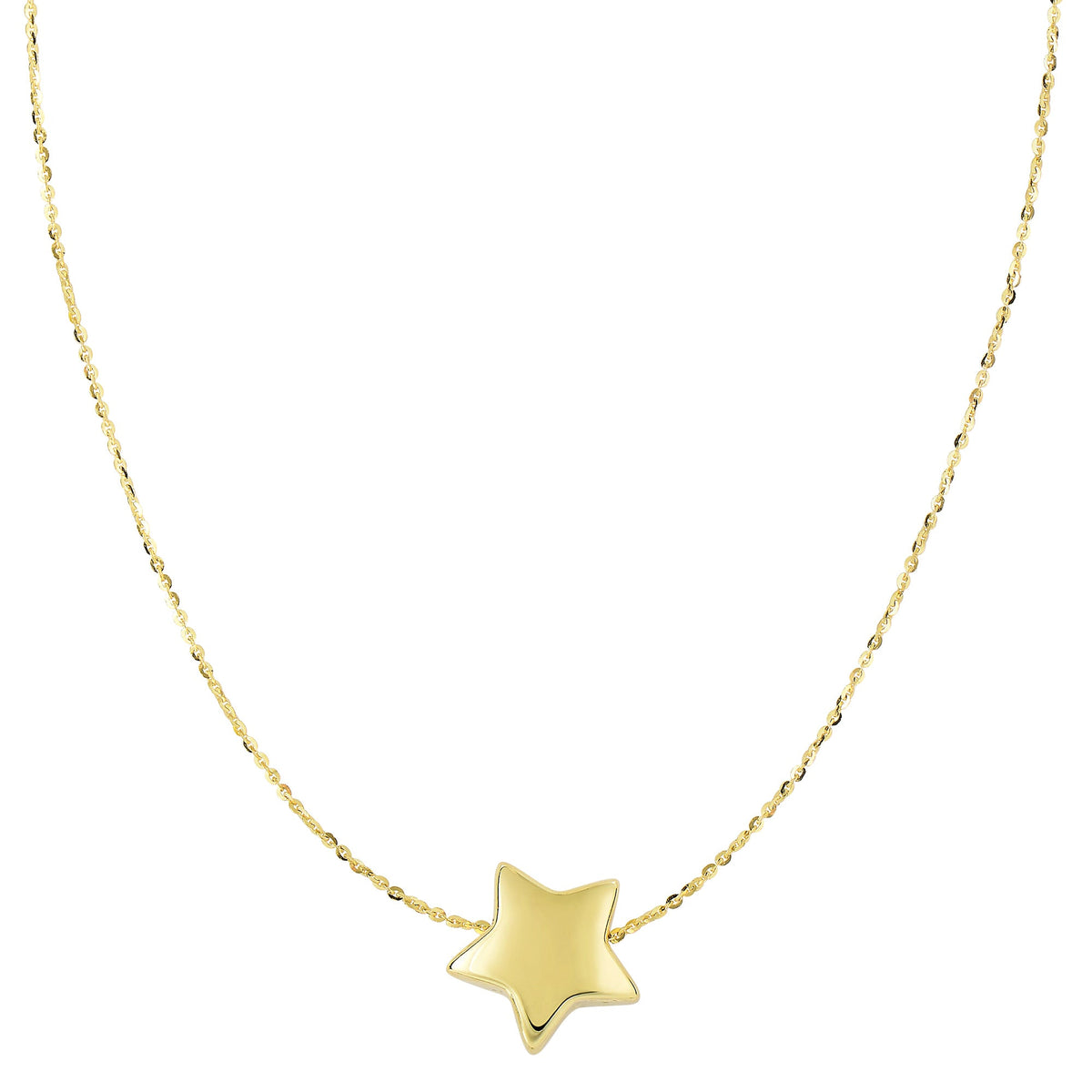 14k Yellow Gold Sliding Puffed Star Pendant Necklace, 18" - JewelryAffairs