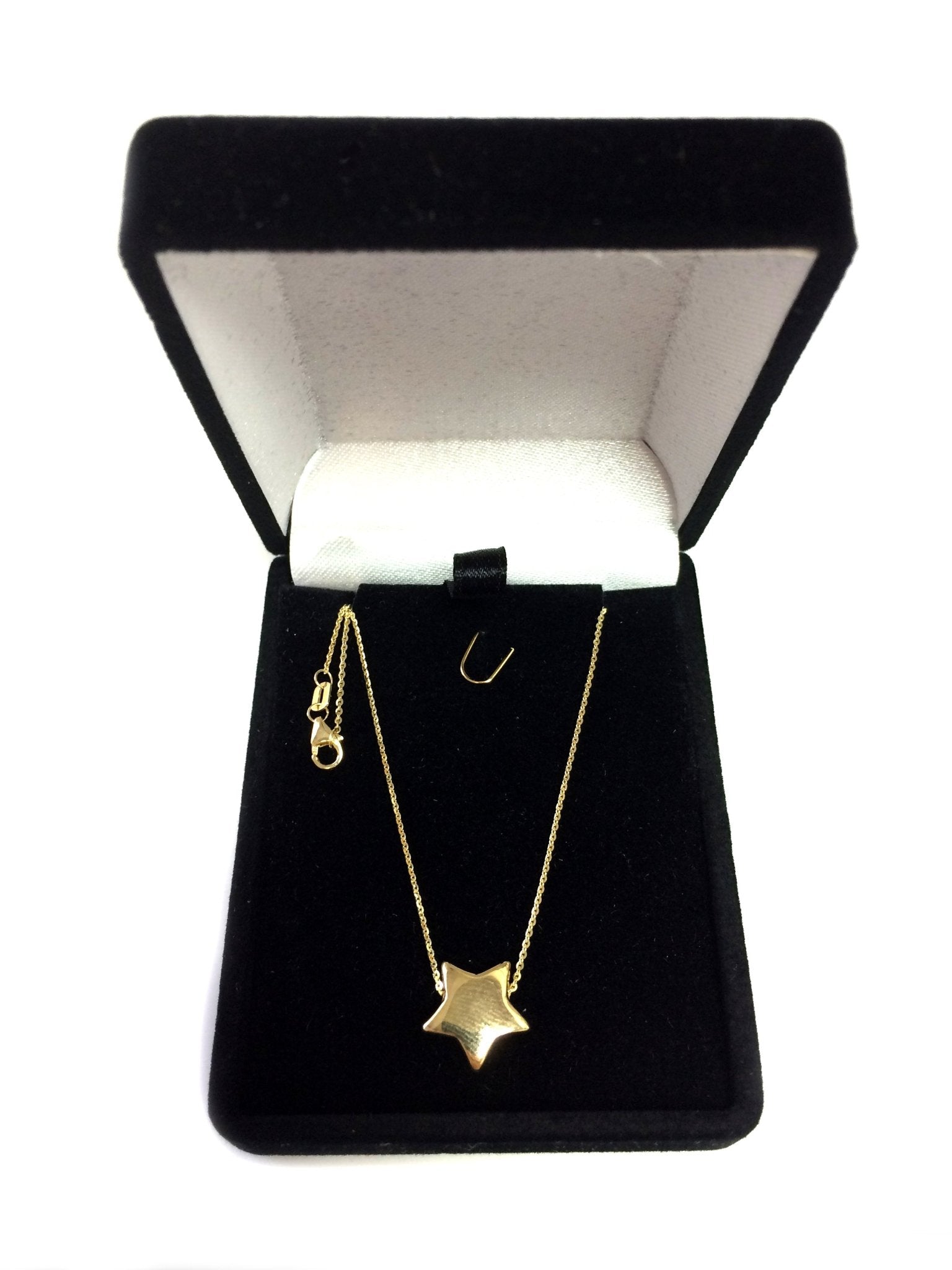 14k Yellow Gold Sliding Puffed Star Pendant Necklace, 18" - JewelryAffairs