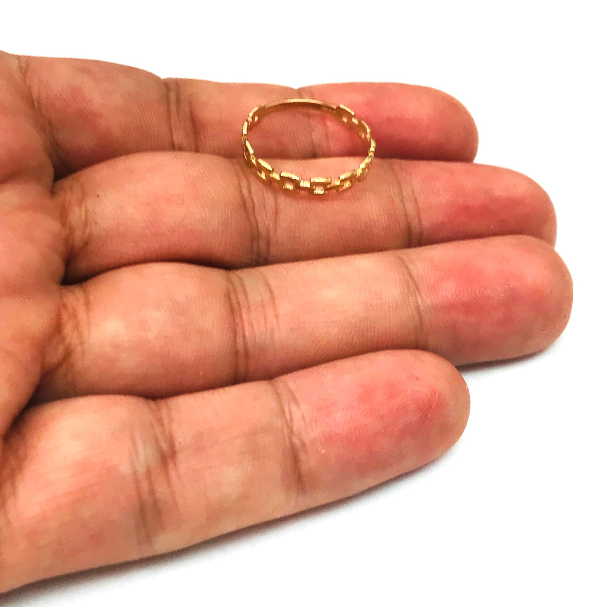 14k Yellow Gold Square Links Band Ring, Size 7 - JewelryAffairs
