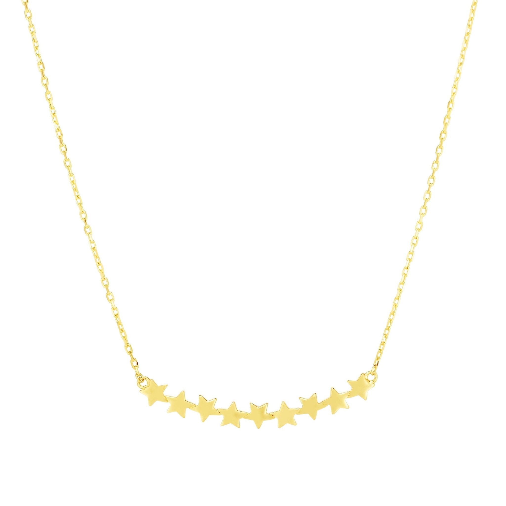 14k Yellow Gold Stars Pendant Necklace, 18"