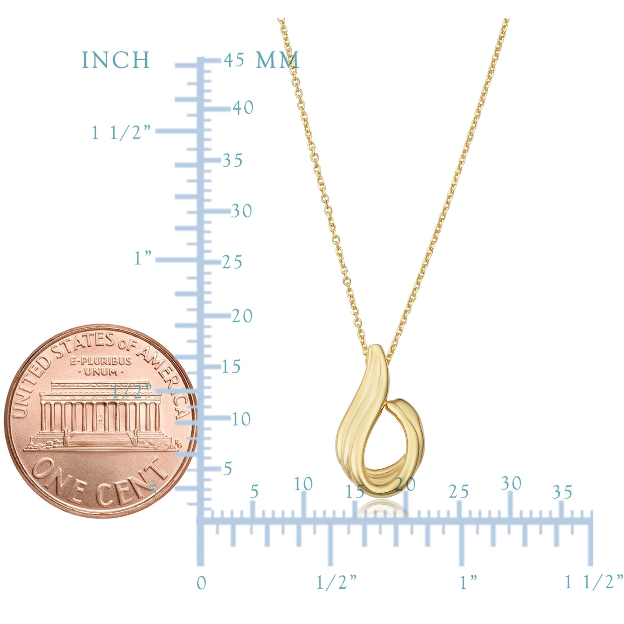 14k Yellow Gold Swoop Pendant Adjustable Necklace, 18"