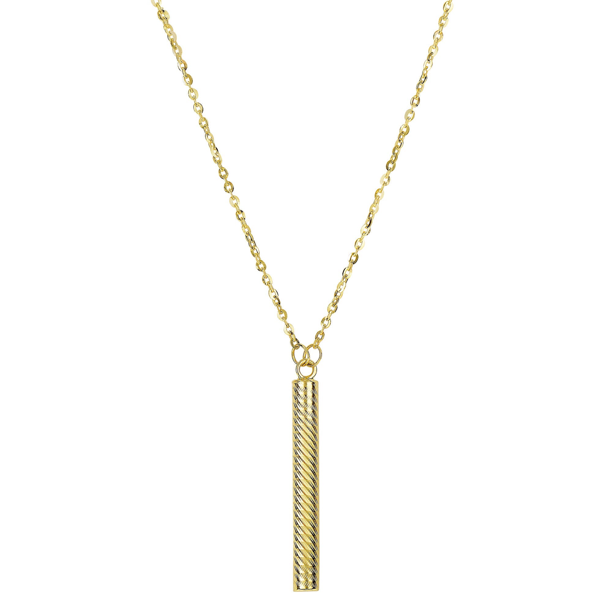 14k Yellow Gold Textured Hanging Bar Pendant Necklace, 18" - JewelryAffairs
