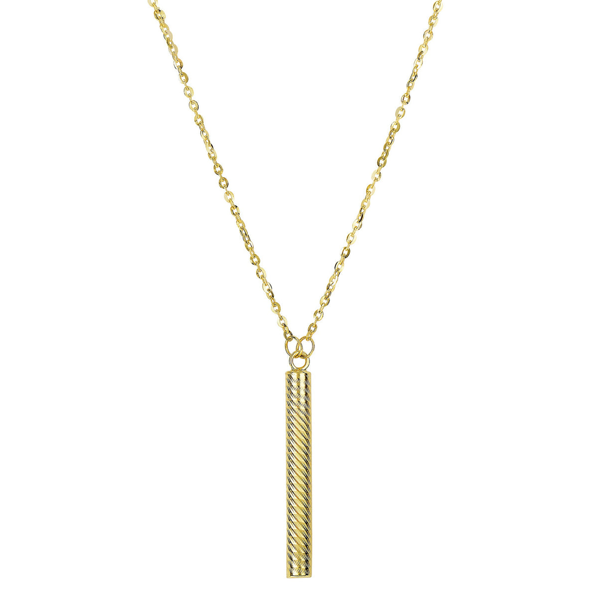 14k Yellow Gold Textured Hanging Bar Pendant Necklace, 18" - JewelryAffairs