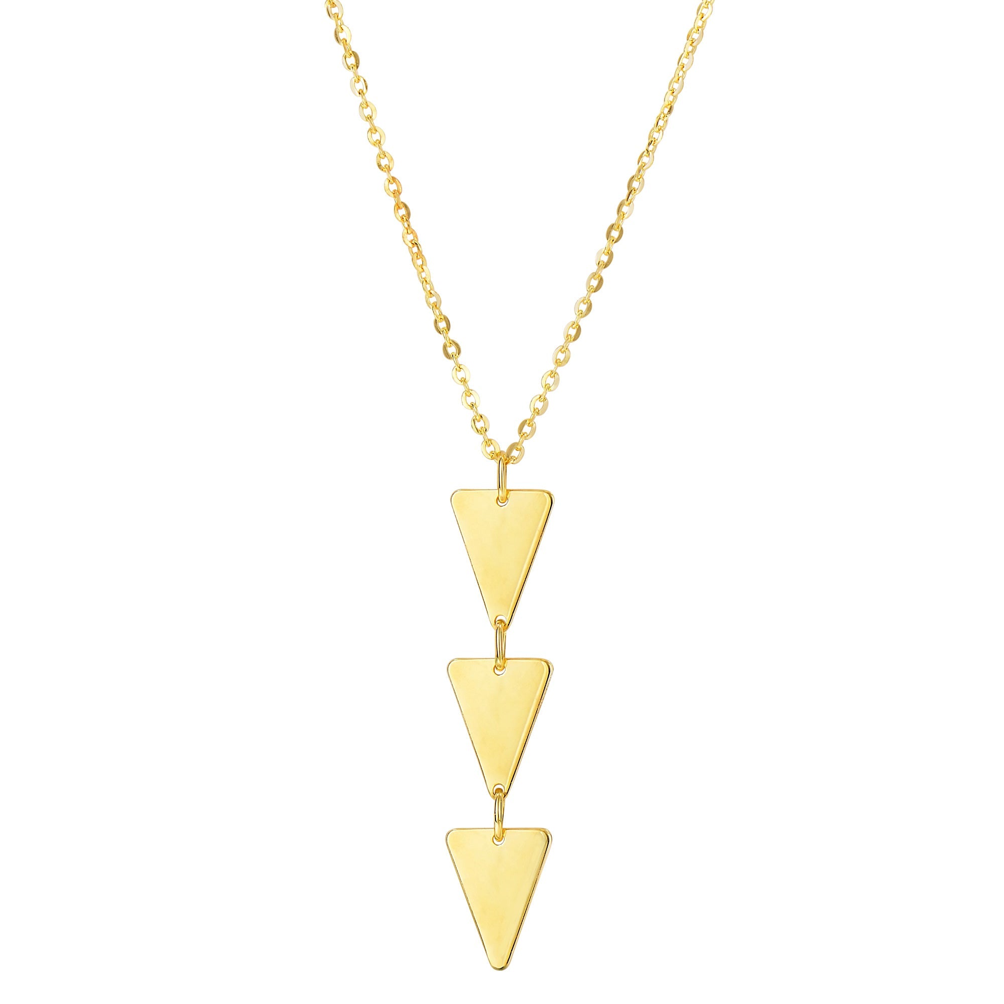 14k Yellow Gold Three Hanging Triangle Pendant Necklace, 18" - JewelryAffairs