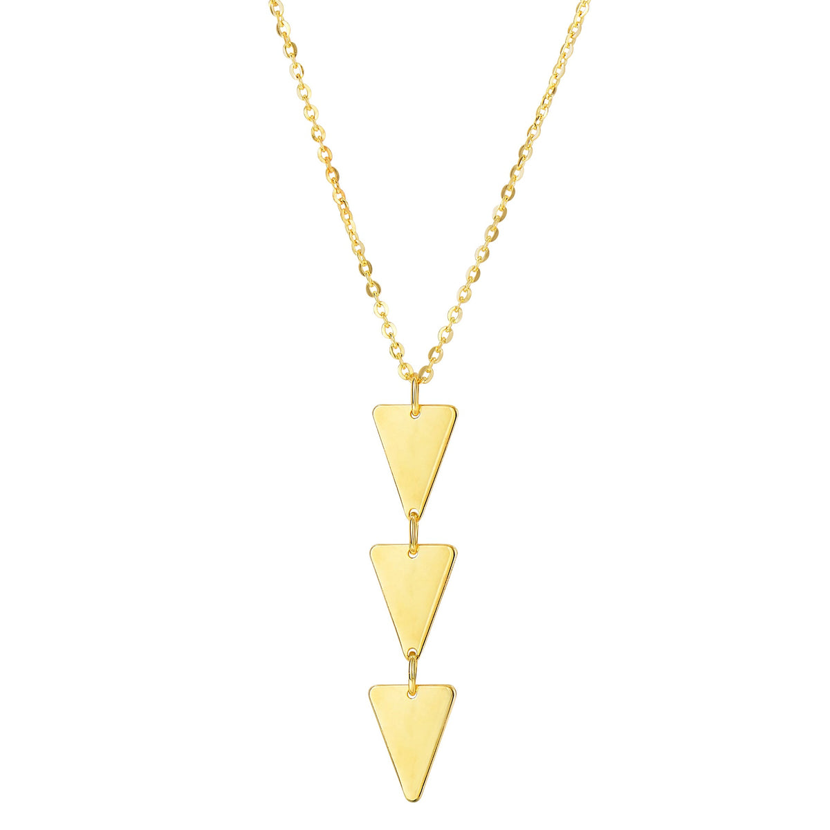 14k Yellow Gold Three Hanging Triangle Pendant Necklace, 18" - JewelryAffairs