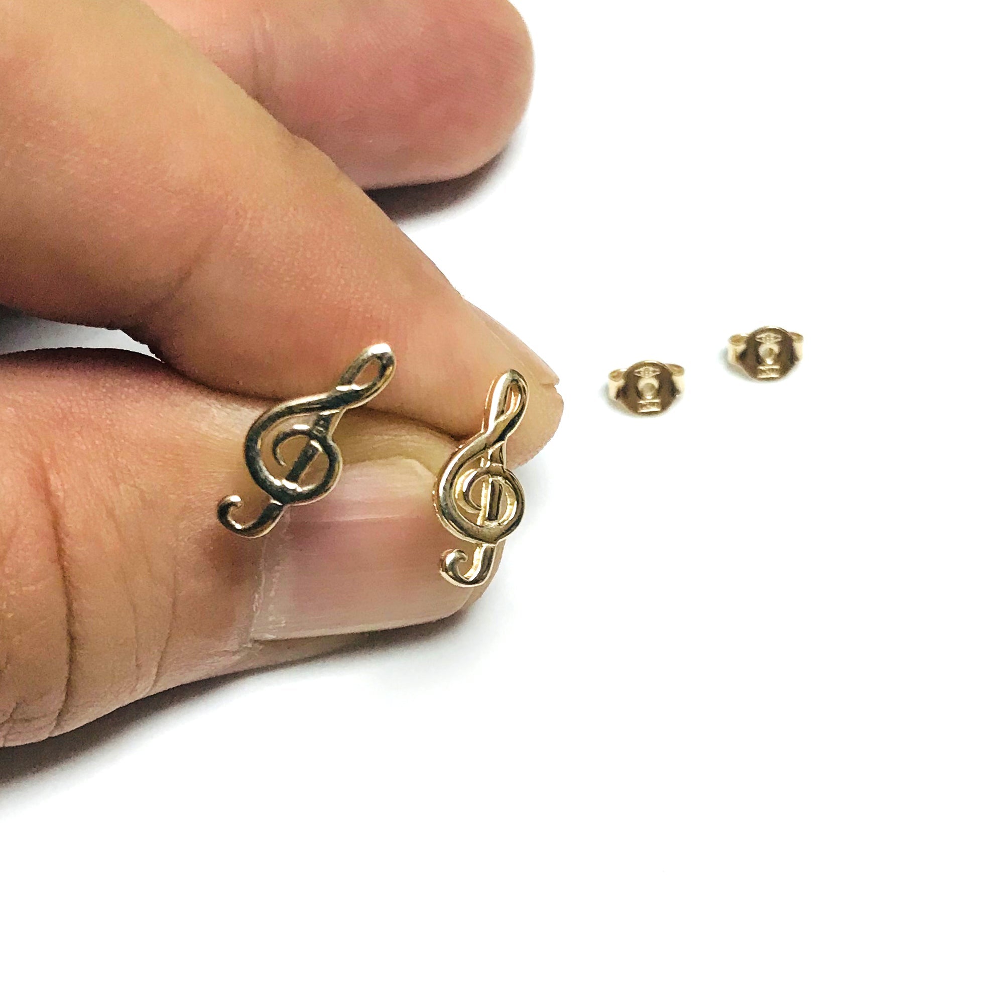 14k Yellow Gold Treble Clef Music Stud Earrings - JewelryAffairs