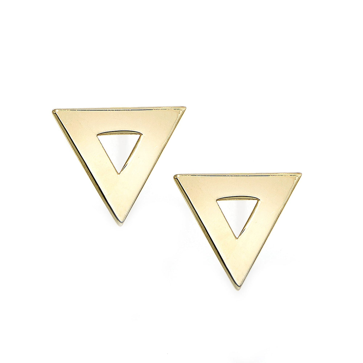14k Yellow Gold Triangle Shape Stud Earrings - JewelryAffairs