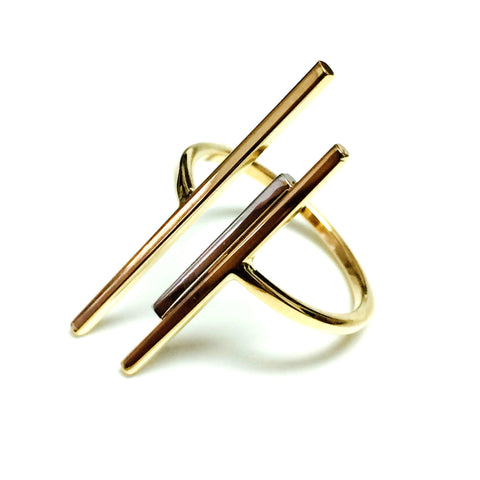 14k Yellow Gold Triple Bar Bypass Ring