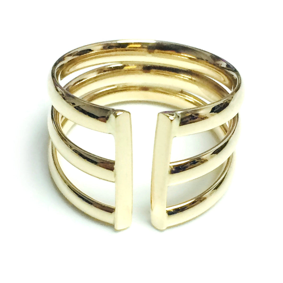 14k Yellow Gold Triple Open Band Ring - JewelryAffairs