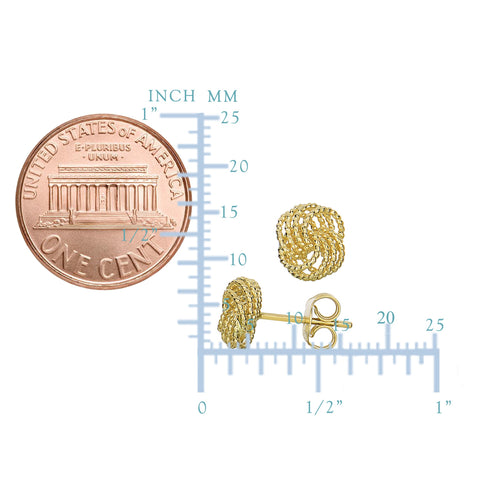 14k Yellow Gold Twisted Cable 4 Line Love Knot Type Stud Earrings, 9 x 8mm