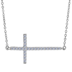 14k Yellow Gold With 0.05ct Diamonds Side Ways Cross Necklace - 18 Inches