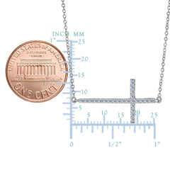 14k Yellow Gold With 0.05ct Diamonds Side Ways Cross Necklace - 18 Inches