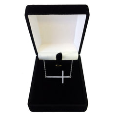 14k Yellow Gold With 0.05ct Diamonds Side Ways Cross Necklace - 18 Inches
