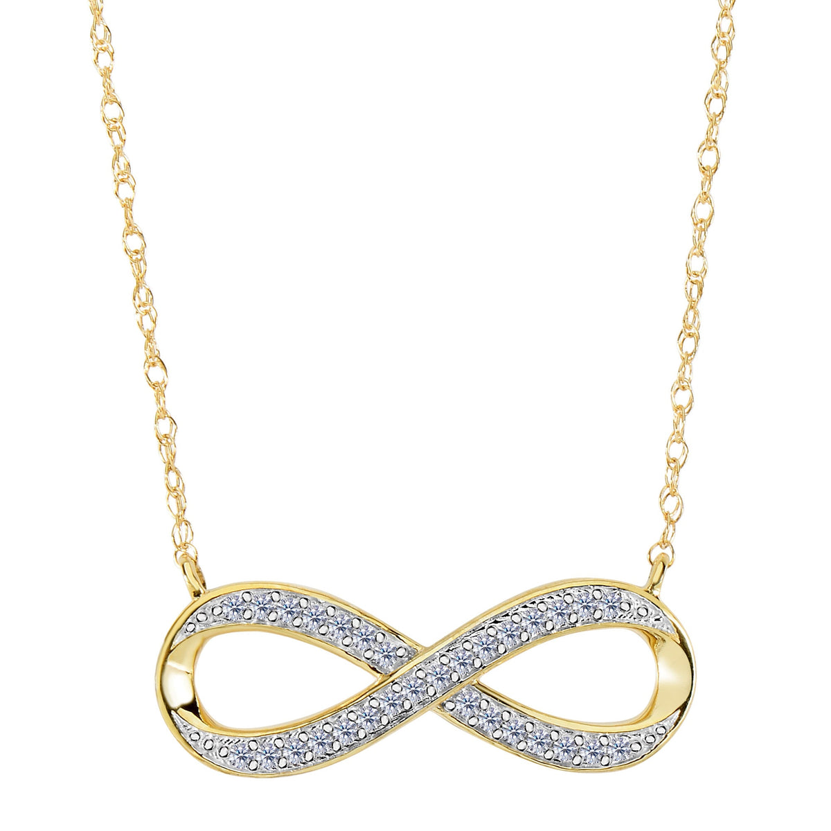 14K Yellow Gold With 0.10 Ct Diamonds Infinity Necklace - 18 Inches