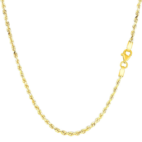 14k Yellow Solid Gold Diamond Cut Rope Chain Necklace, 2.0mm