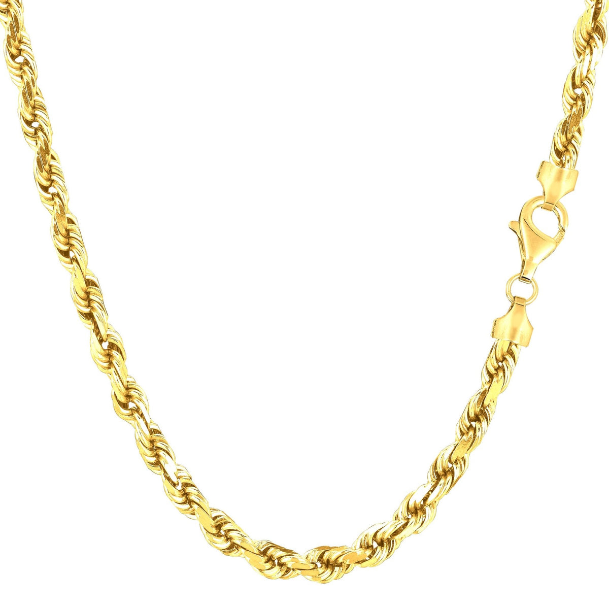 14k Yellow Solid Gold Diamond Cut Rope Chain Necklace, 4.0mm - JewelryAffairs