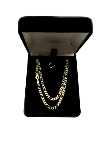14k Yellow Solid Gold Figaro Chain Bracelet, 2.6mm, 7"