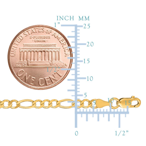 14k Yellow Solid Gold Figaro Chain Bracelet, 3.0mm