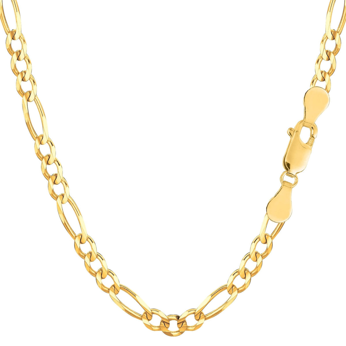 14k Yellow Solid Gold Figaro Chain Bracelet, 3.8mm - JewelryAffairs