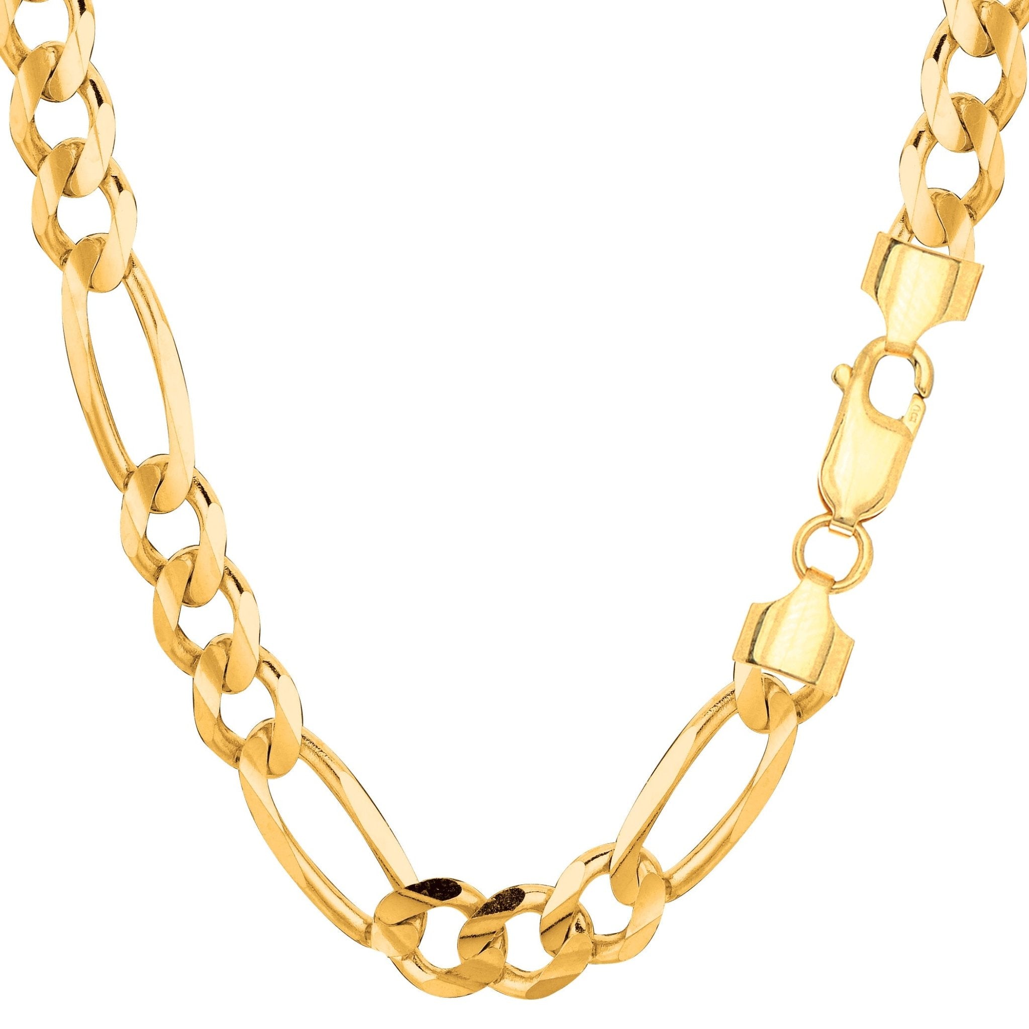 14k Yellow Solid Gold Figaro Chain Necklace, 7.0mm - JewelryAffairs