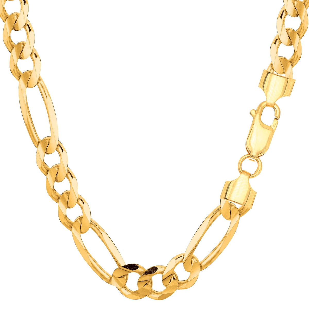 14k Yellow Solid Gold Figaro Chain Necklace, 7.0mm - JewelryAffairs