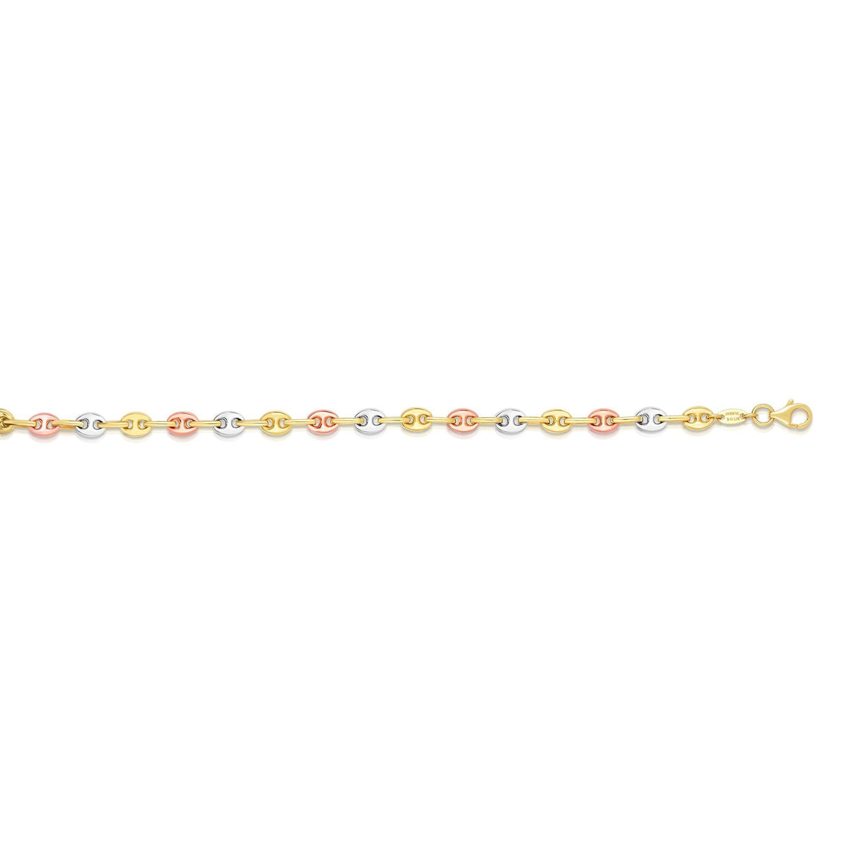 14k Yellow White And Rose Gold Mariner Link Bracelet, 7.25" - JewelryAffairs