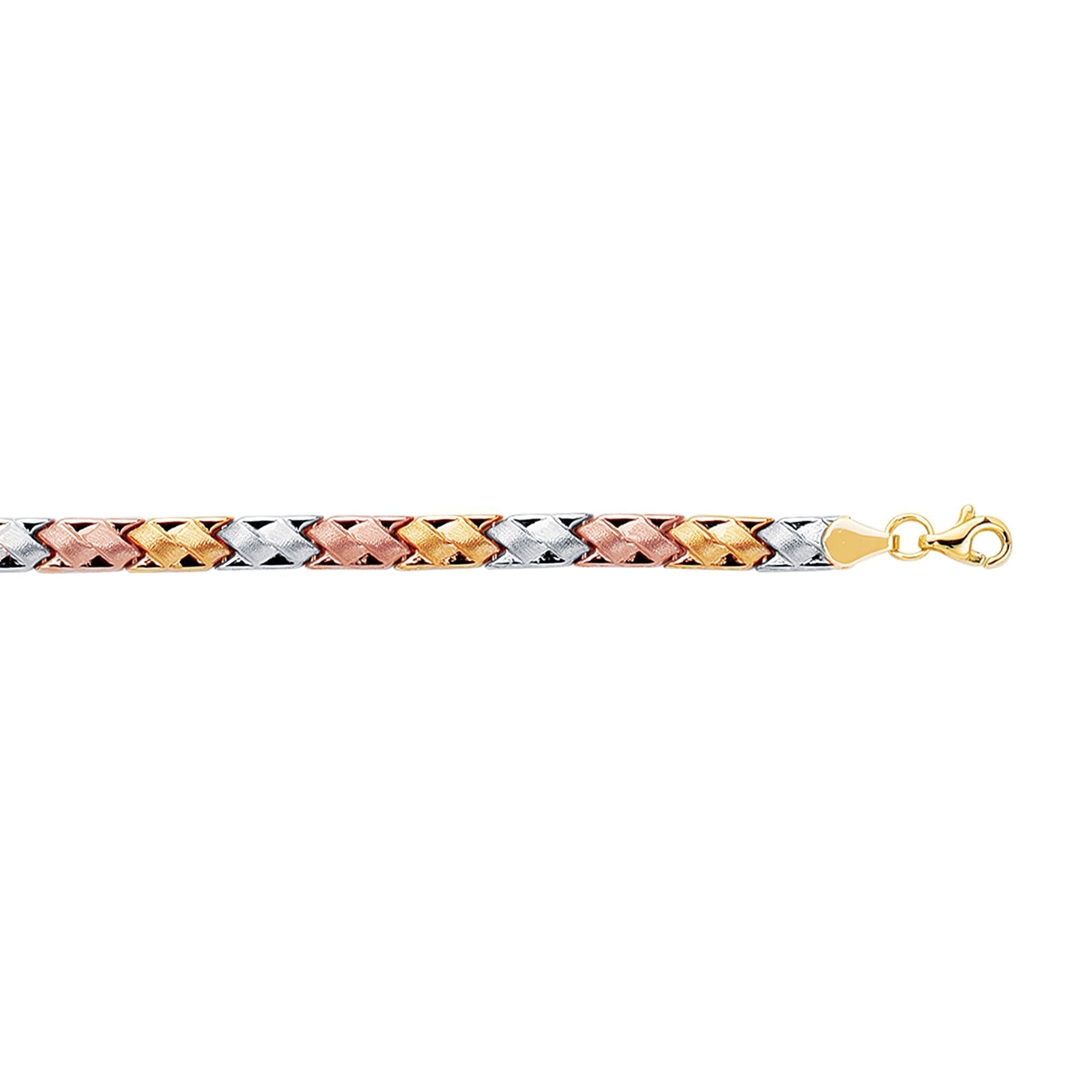 14k Yellow White And Rose Gold Weaved Fancy Bracelet, 7.25" - JewelryAffairs