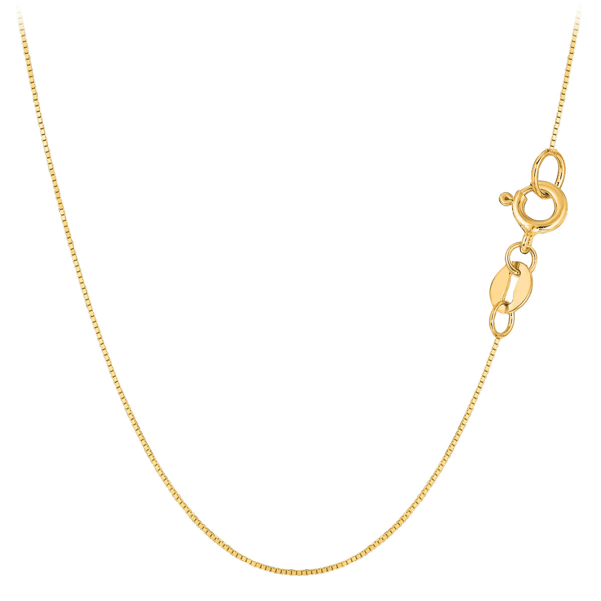 10k Yellow Solid Gold Mirror Box Chain Necklace, 0.6mm fine designer jewelry for men and women