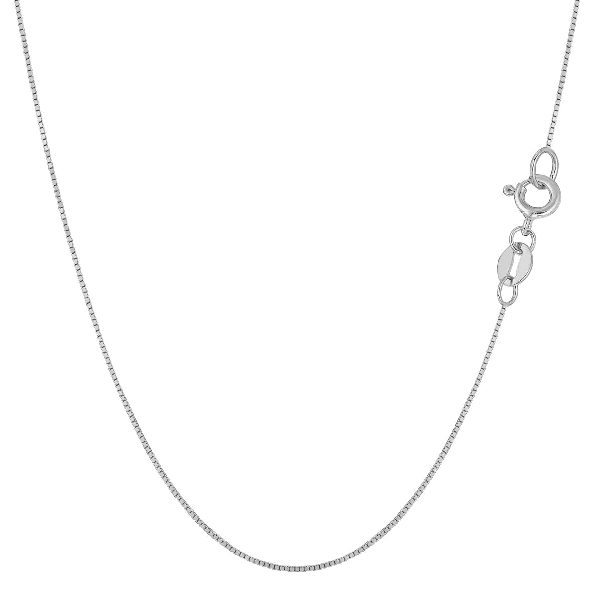 10k White Solid Gold Mirror Box Chain Necklace, 0.6mm