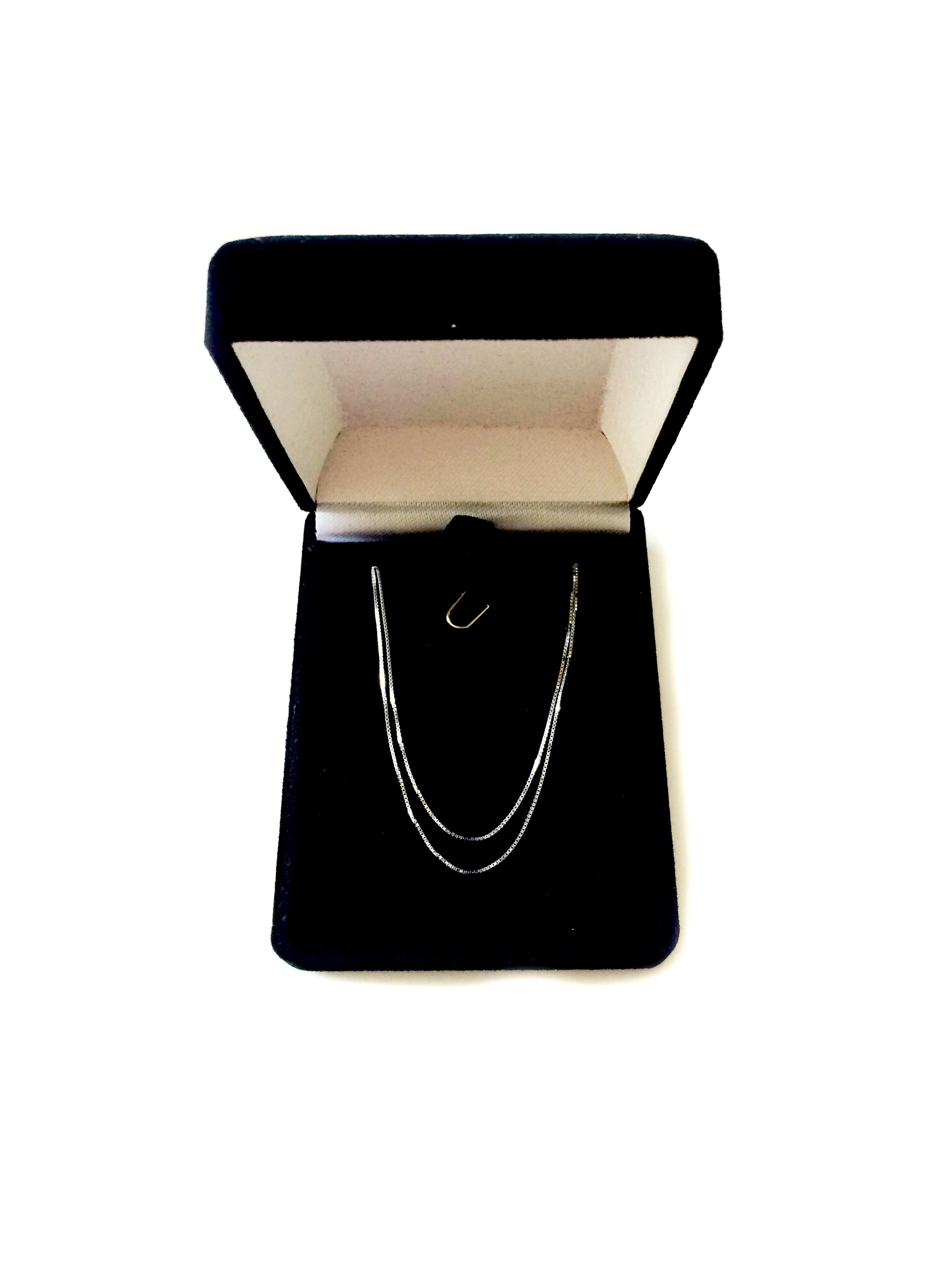 10k White Solid Gold Mirror Box Chain Necklace, 0.6mm fine designer jewelry for men and women