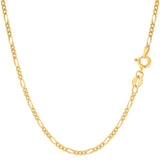 10k Yellow Solid Gold Figaro Chain Necklace, 1.9mm