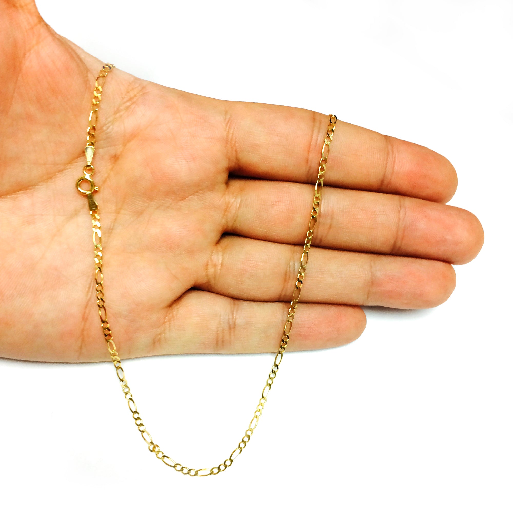 10k Yellow Solid Gold Figaro Chain Necklace, 1.9mm