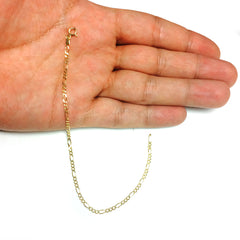 10k Yellow Solid Gold Figaro Chain Bracelet, 1.9mm, 7"