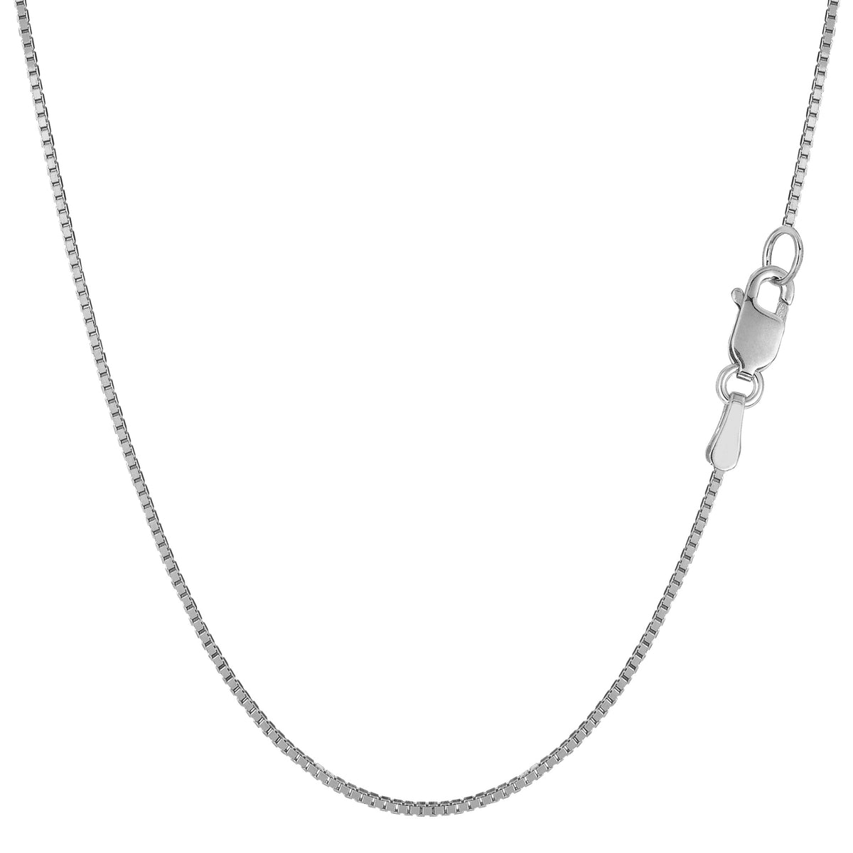 10k White Solid Gold Mirror Box Chain Necklace, 0.8mm fine designer jewelry for men and women