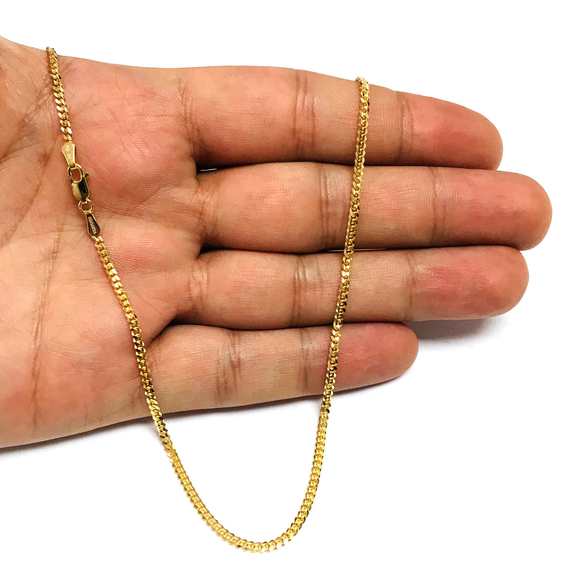 Collar de cadena Gourmette de oro amarillo de 10 quilates, joyería fina de diseño de 2,0 mm para hombres y mujeres