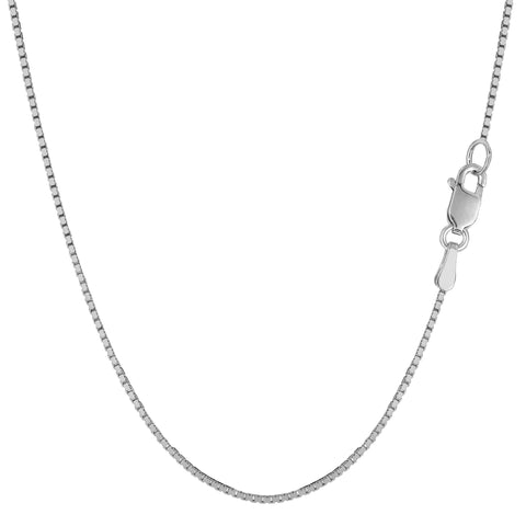 10k White Solid Gold Mirror Box Chain Necklace, 1.0mm