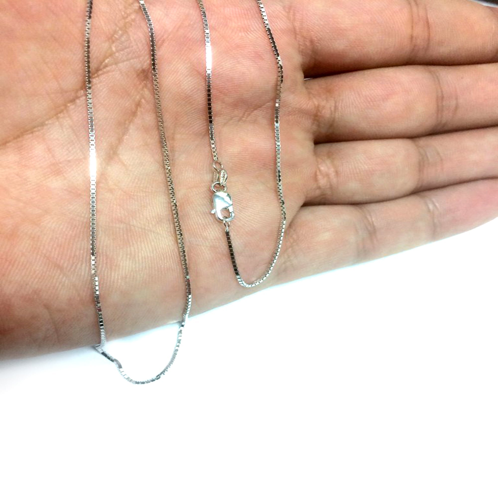 18k White Solid Gold Mirror Box Chain Necklace, 0.6mm - JewelryAffairs