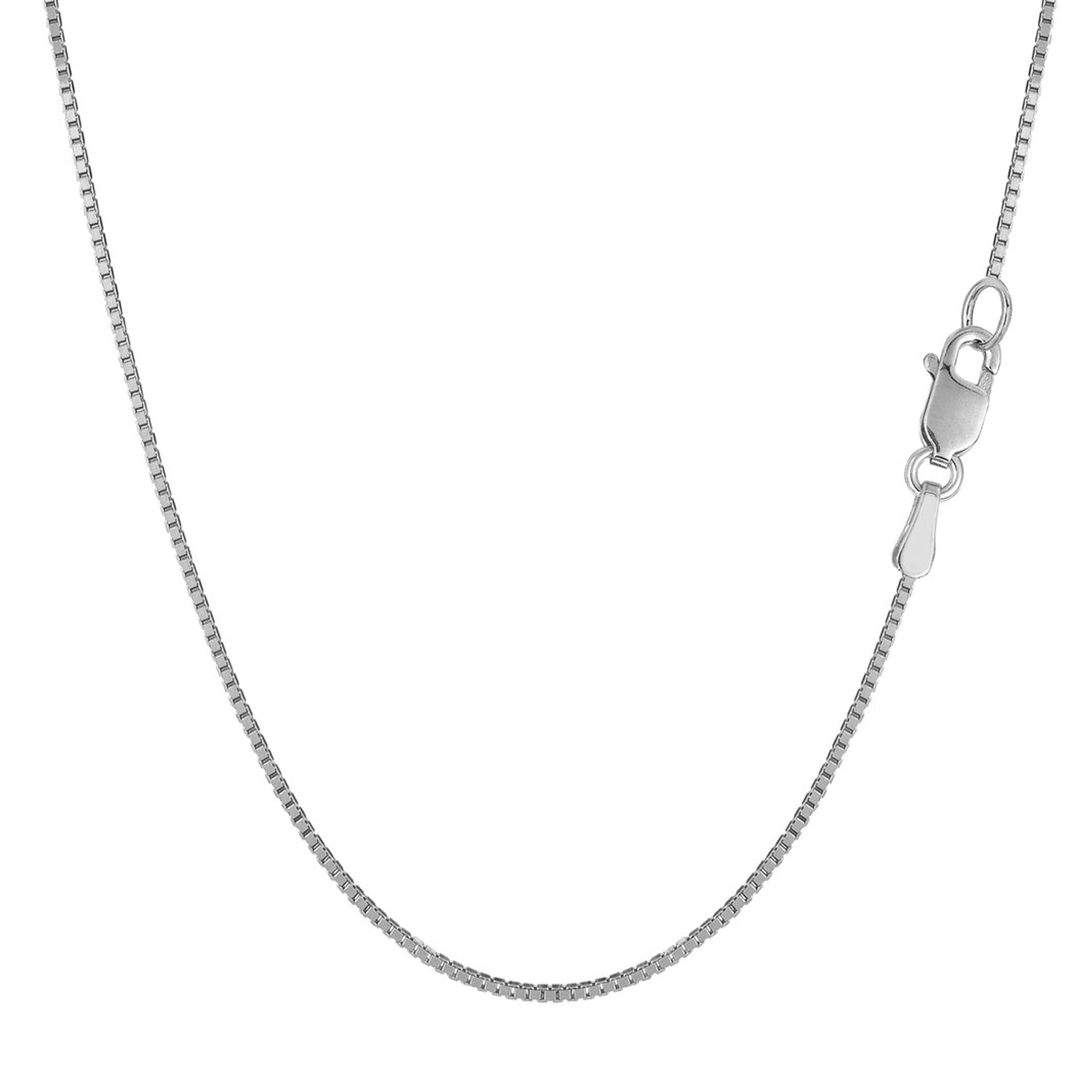 18k White Solid Gold Mirror Box Chain Necklace, 0.8mm - JewelryAffairs