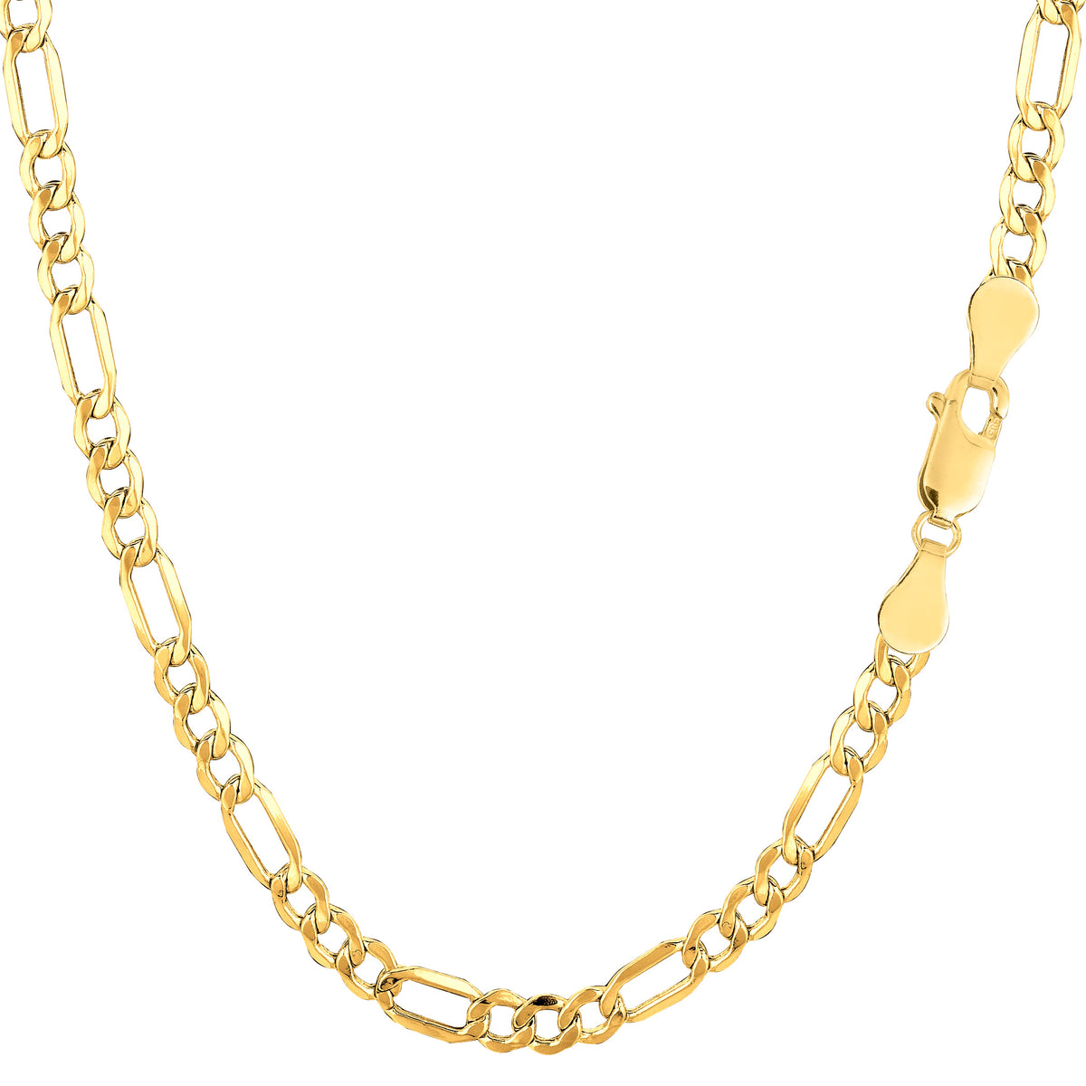 Chaîne de bracelet Figaro creuse en or jaune 10 carats, bijoux de créateur fins de 3,5 mm pour hommes et femmes