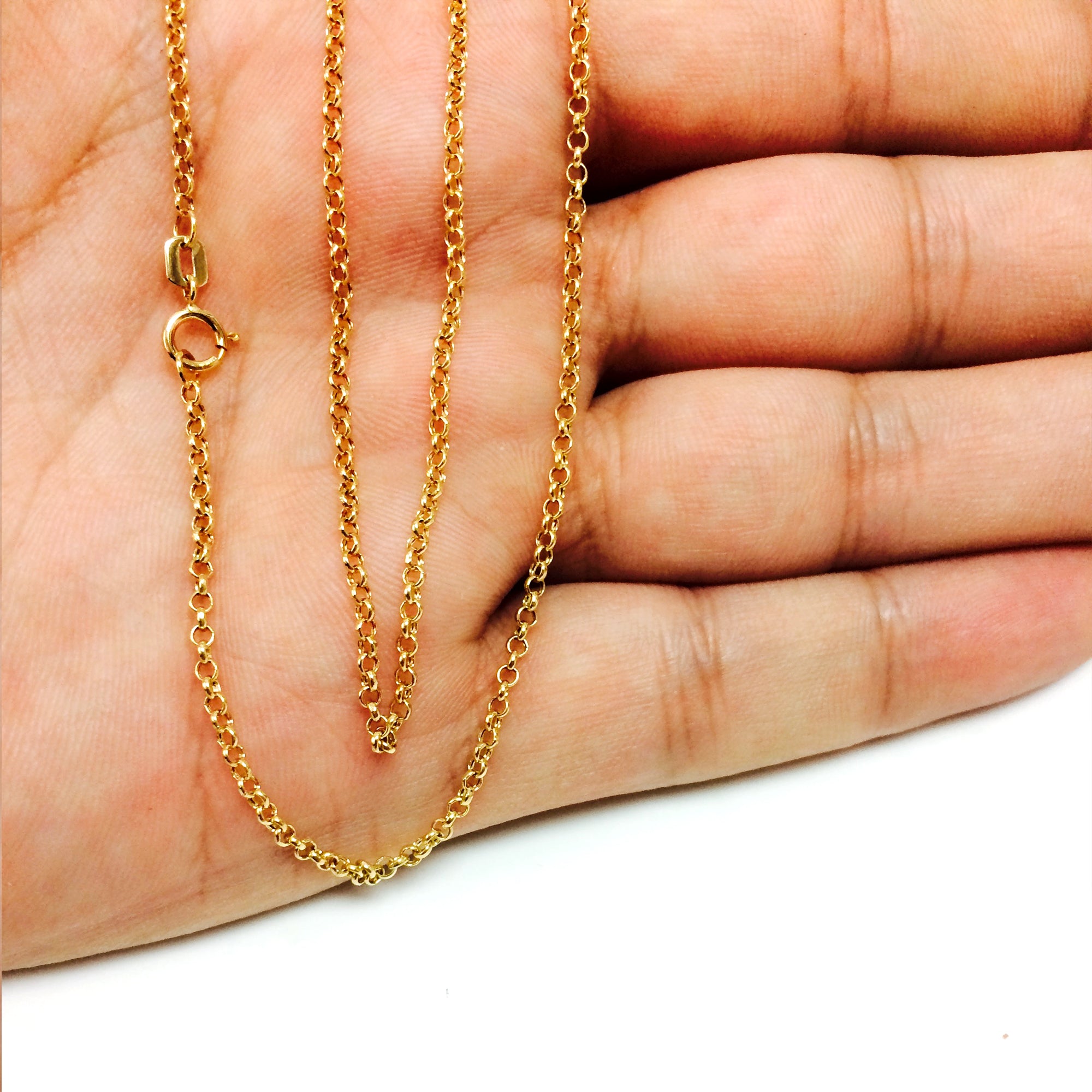 Collana a catena a maglie rotonde rotonde in oro giallo 10k, gioielli di alta qualità da 1,9 mm per uomini e donne