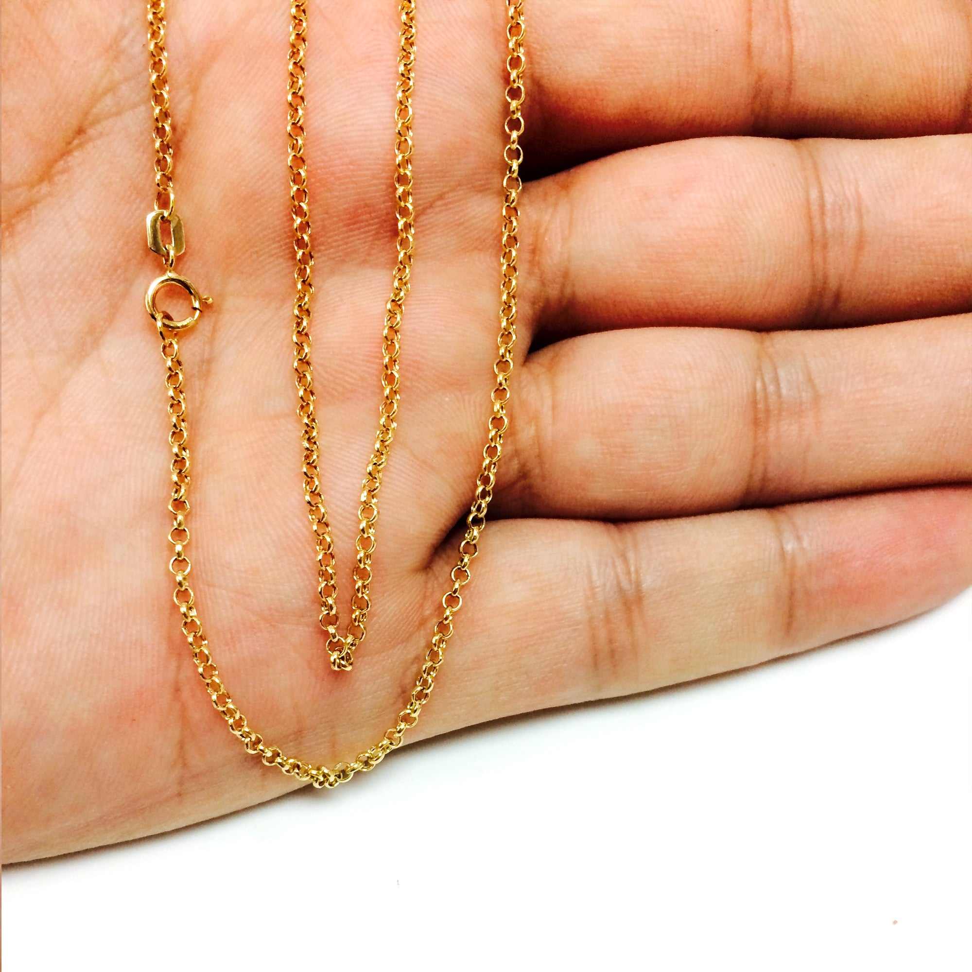 10k Yellow Gold Round Rolo Link Chain Necklace, 1.9mm fine designer jewelry for men and women