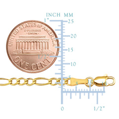 10k Yellow Solid Gold Figaro Chain Bracelet, 3.0mm, 7" fine designer jewelry for men and women