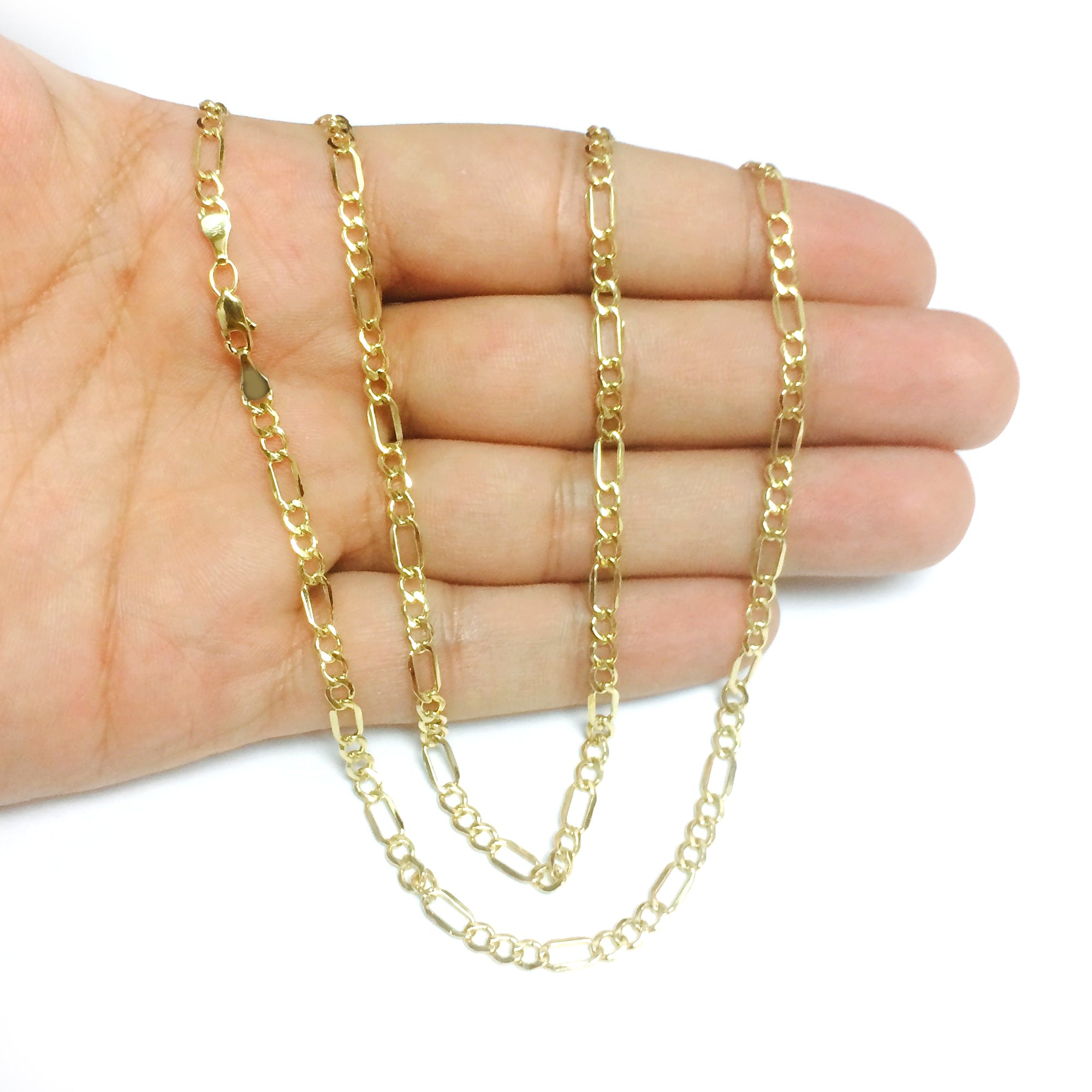 10k Yellow Solid Gold Figaro Chain Necklace, 3.0mm
