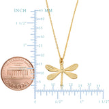 14K Yellow Gold Dragonfly Pendant Necklace, 18"